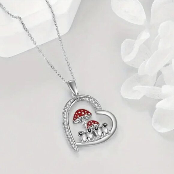 Cute and Stylish Frog and Mushroom charm Trendy Rhinestone Necklace - Picture 2 of 5